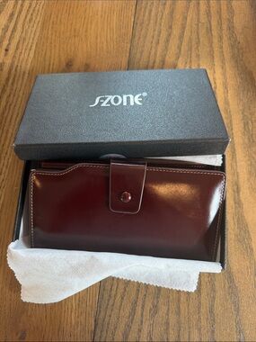 S-Zone Burgundy Leather Wallet with Snap Tab